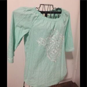 - ❤️ Westbound size medium 3/4 sleeve‎ teal white stripes summer spring cas…